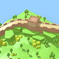 Cartoon Great Wall 3D Model With Low Poly Design Green Trees And Watchtowers