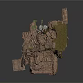 3D Fractured Rock Formation With Green Moss And Jagged Surface Details