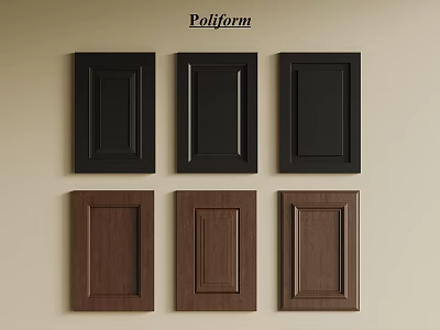 Black and brown wardrobe doors with various panel designs and classic styles 3d model