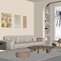 Modern Cream Style Sofa Coffee Table Combination Single Sofa Multiplayer Sofa 3d model