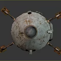Weathered Metal Rocket Shaped Equipment With Sturdy Stands And Vintage Panels