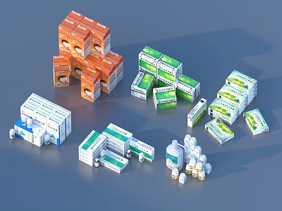 Various Household Products With Colorful Packages Bottles And Small Containers 3d model
