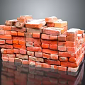 Rustic Stacked Red Bricks Structure With Textured Surfaces And Reflective Base