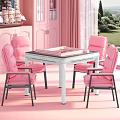 Cozy Pink Interior With White Dining Table And Comfortable Pink Chairs Set 3d model