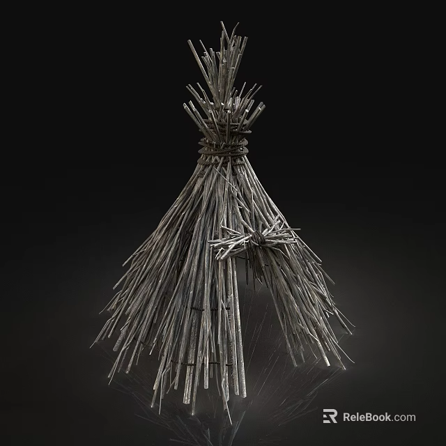 Handcrafted Conical Tent Made Of Twigs With Natural Structure On Black Background Highlighting Details 3d model 