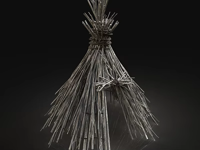 Handcrafted Conical Tent Made Of Twigs With Natural Structure On Black Background Highlighting Details 3d model