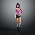 Game Movie Character With Double Ponytail Pink Tank Top Black Shorts And Black Boots