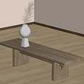 Minimalist Wooden Bench On Light Floor With Vase And Dried Flowers Near Beige Wall