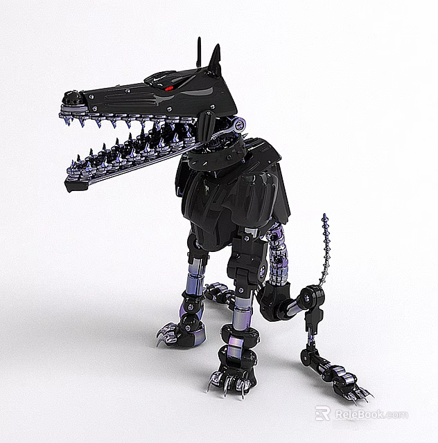 Black Mechanical Electric Toy Robot Dog With Sharp Teeth And Joints Design 3d model