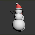 Two Snowmen With Black Top Hat Red Scarf And Santa Hat In Festive Holiday Scene