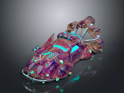 Cosmic Space Exploration Futuristic Vehicle With Purple Pink Exterior Blue Lights And Mechanical Structures 3d model