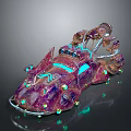 Cosmic Space Exploration Futuristic Vehicle With Purple Pink Exterior Blue Lights And Mechanical Structures