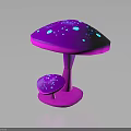 Purple Mushroom with Fluorescent Blue Spots and Small Base Mushroom in Decorative Plant