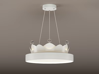 Modern White Ceiling Light With Crown Design Striped Lampshade And Transparent Balls 3d model