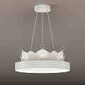 Modern White Ceiling Light With Crown Design Striped Lampshade And Transparent Balls