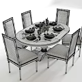 Elegant Modern Dining Table Set With Chairs Tableware And Wine Glasses 3d model
