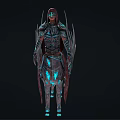 Armored Character With Glowing Blue Accents And Dark Winged Mythical Creature