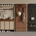 Modern Minimalist Shoe Cabinet With Rattan Doors Hanging Rail And Bag Storage Hooks