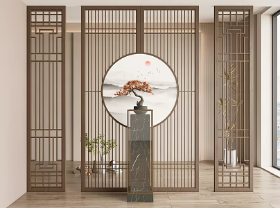 New Chinese Screen Wooden Screen Zen Screen 3d model