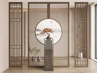 New Chinese Screen Wooden Screen Zen Screen 3d model