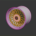 Car Alloy Wheel Featuring Silver Rim Orange Spokes Black Center Cap and Reflective Surface Design