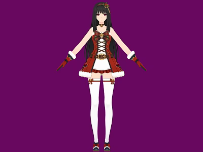 Anime Woman With Long Hair Red White Corset Outfit Thigh High Socks And Gloves 3d model
