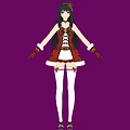 Anime Woman With Long Hair Red White Corset Outfit Thigh High Socks And Gloves
