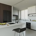 Modern Kitchen Interior With Dark And Light Cabinets Island Counter And Appliances