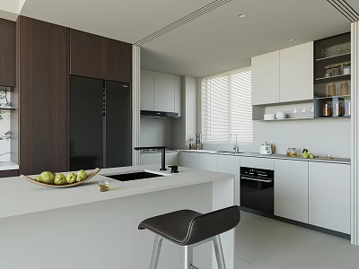 Modern Kitchen Interior With Dark And Light Cabinets Island Counter And Appliances 3d model