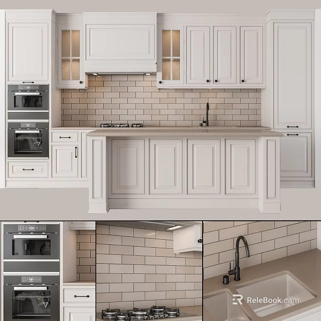 Modern Kitchen Design With White Cabinets Appliances And Tile Backsplash 3d model 