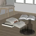Open Books On Wooden Table With Glass Cups And Decorative Clear Bottle