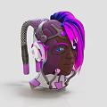 Futuristic Cyberpunk Character With Purple Pink Hair And Mechanical Headphones
