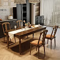 Vintage Solid Wood Dining Table Set With Four Padded Chairs For Cozy Home Dining Area
