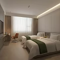 Modern Hotel Guest Room With Twin Beds White Bedding And Green Bed Runners