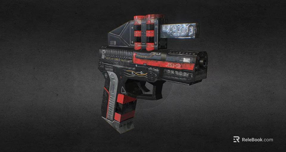 Tactical Black And Red Pistol With Scope And Modern Firearm Design 3d model 