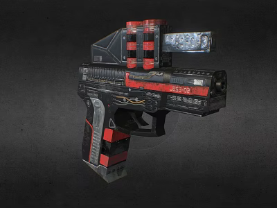 Tactical Black And Red Pistol With Scope And Modern Firearm Design 3d model