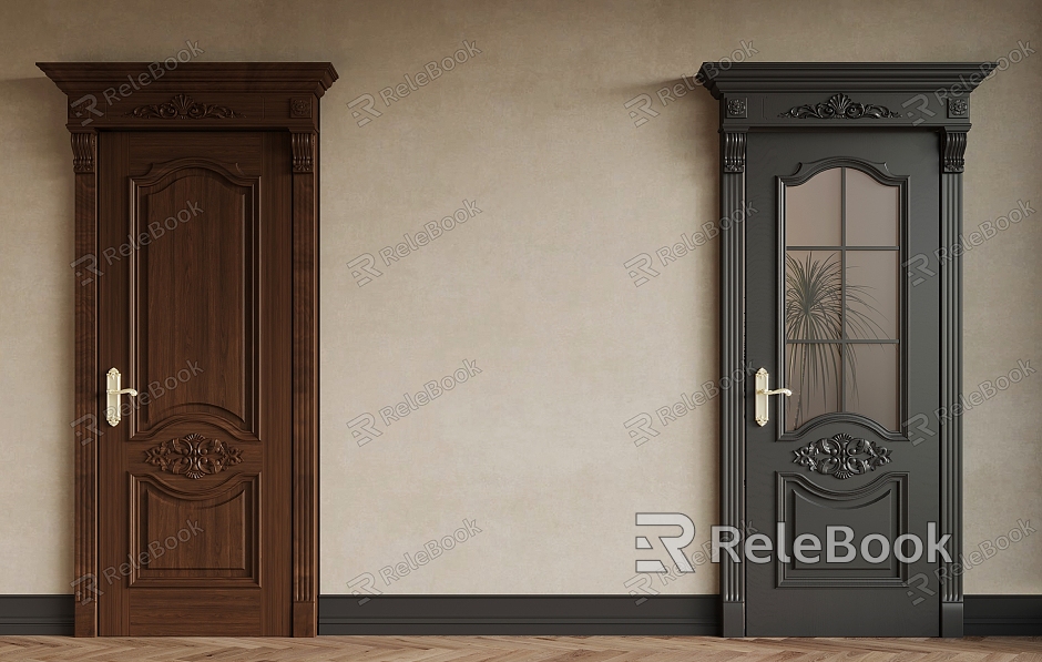 French Middle Style Door Single Door Interior Door Hollow Glass Door model