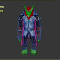 Game Movie Character With Wolf Head Pointed Ears Red Brown Coat White Vest And Claws