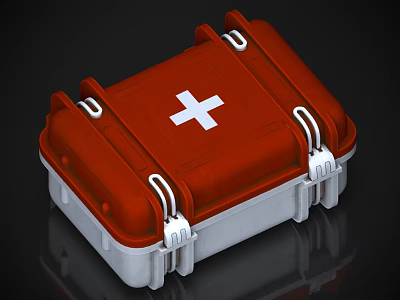 Essential Red First Aid Kit With White Cross Hard Shell Case For Home Emergency Supplies 3d model