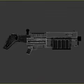 Futuristic Sci Fi Gun With Metallic Body Glowing Blue Green Lights And Detailed Design Structure