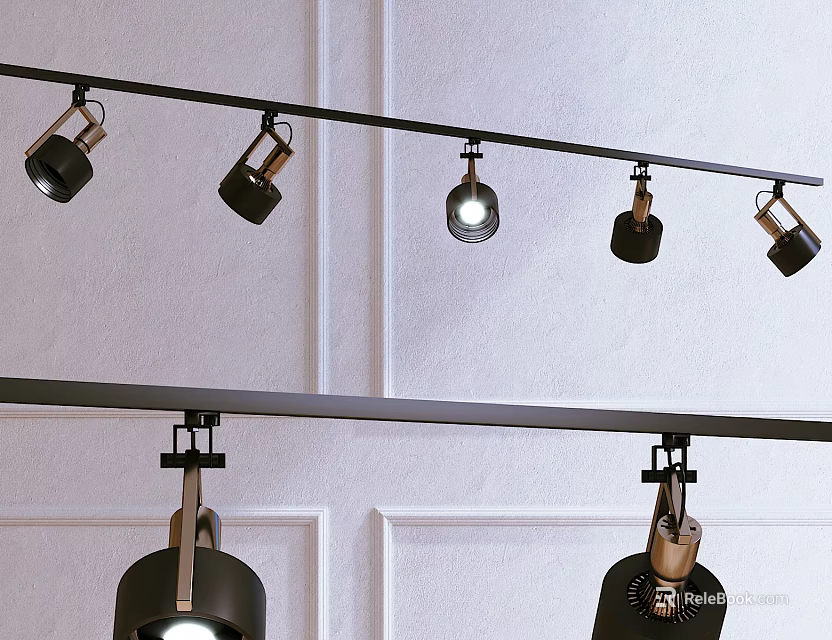 Track Mounted Downlights and Spotlights with Sleek Design for Modern Interior Lighting 3d model