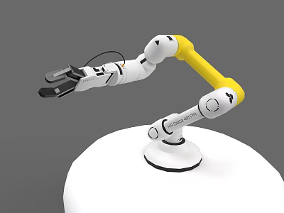 Advanced Industrial Robotic Arm Equipment With White Yellow Design Mechanical Joints And Gripper 3d model