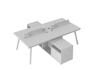Modern White Office Desk With Dividers And Cabinet Storage For Workspace 3d model