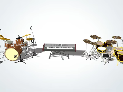 Professional Musical Instruments and Art Supplies Collection with Drums Keyboard and Brushes 3d model