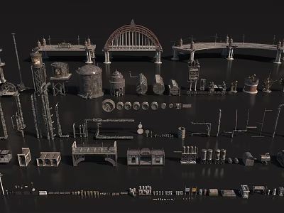 Detailed Industrial Equipment Models Including Bridges Tanks Pipes And Structural Components 3d model