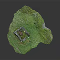 Garden Landscape Featuring Ancient Stone Ruins On Lush Green Grass With Mossy Stones