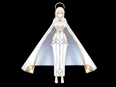 Game Movie Character With Long Hair White Robe Golden Accents And Halo 3d model