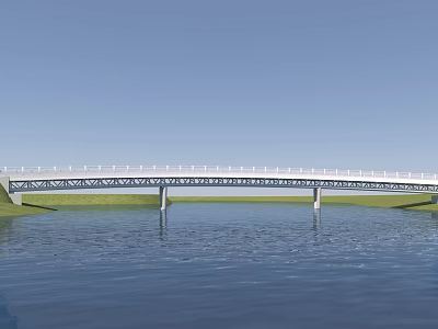 Modern Steel Bridge With Simple Design Over Calm Water Under Clear Blue Sky 3d model