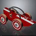 Children's Red Wooden Toy Car With Silver Handle And Decorative Wheels