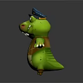 Cute Cartoon Style Green Crocodile Game And Movie Character With Blue Hat Brown Vest